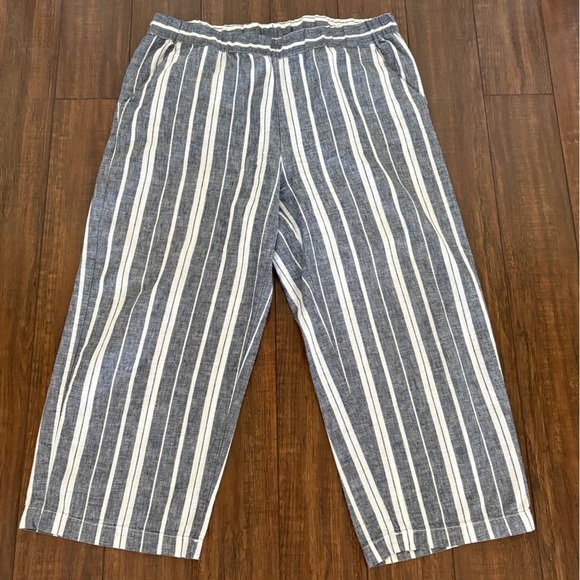 Joe Fresh Gray and White Striped Cropped Pants Linen/Cotton Blend Size L - Picture 2 of 6